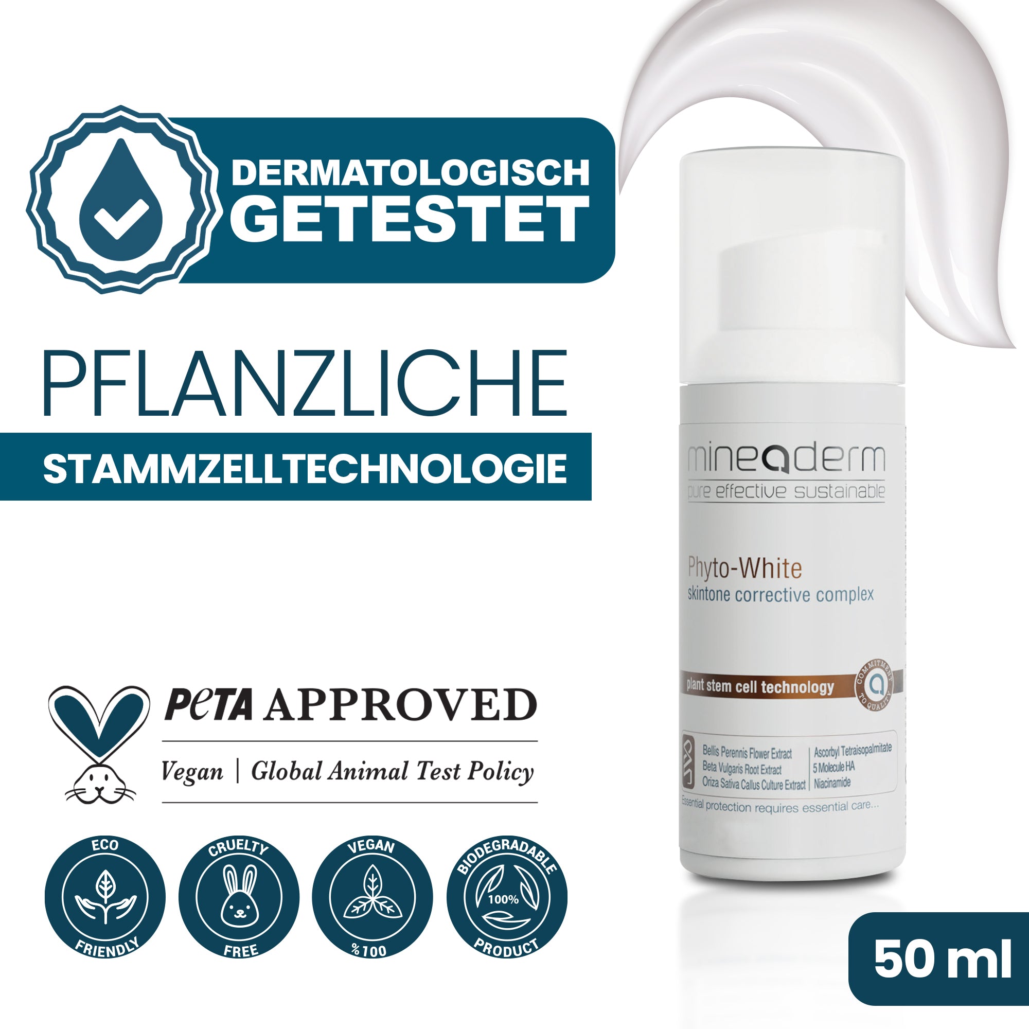 Phyto-White Skintone Corrective Complex – Vollständige Produktansicht mit pflegender Textur | Mineaderm